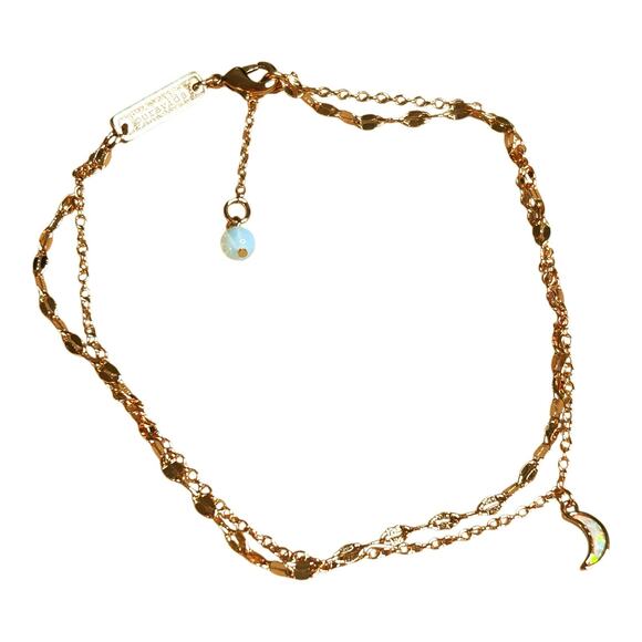 Pura Vida Rose Gold Tone Double Strand Chains Crescent Abalone Moon Charm Anklet - Picture 1 of 4